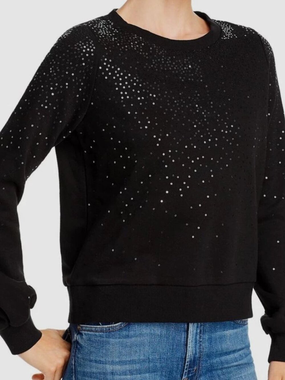 Generation Love Womens Susan Fleece Sequined Sweatshirt - S / Black NWOT
